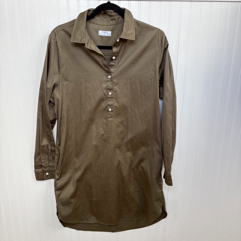 Untuckit For Her Olive Green Glynis Shirt Dress Long Sleeve Women’s Size Large - Picture 2 of 6